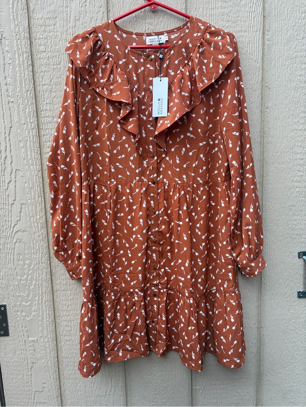 Molly Bracken Rust Floral Ruffle-Tiered Dress